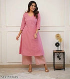 White and pastel cotton kurta sets with palazzo bottoms, solid net pattern. M, L, XL, XXL sizes available