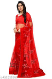 Multicoloured thread embroidered net saree with moti lace border, free size, Indian origin