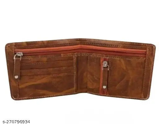 Trendy Zhermack PU Leather Wallet, featuring 2 zip-lock compartments, 5 card slots, and 2 currency compartments. Solid colored accessory with a classic design. Affordable quality artificial leather wallet, hand-stitched, dyed, and aged, made in India