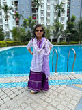 Purple Shibori print Mulmul Dupatta SkirtTop for kids in comfortable cotton fabric, Gota detailing. Traditional ethnic look, festive season wear, sizes from 12-18 Months to 6-7 Years