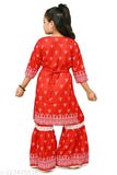New festive collection rayon kurta Sahrara set for girls - peplum style top with sharara bottom, printed pattern, three-quarter sleeves