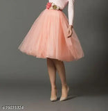 Peach checked net soft western skirt (Peach), free size with a waist size of 28 inches and length of 36 inches