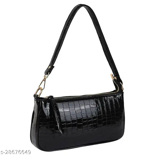Black shoulder bag with zip closure, stylish design for women