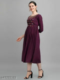 Purple embroidered long kurta for women's partywear