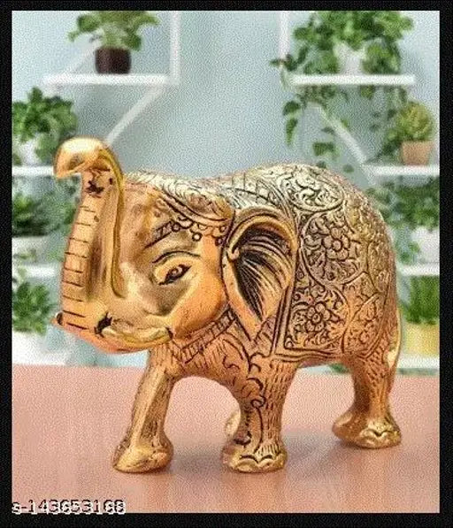 Gold brass elephant showpiece, 13cm x 9cm x 5cm, enhance home decor