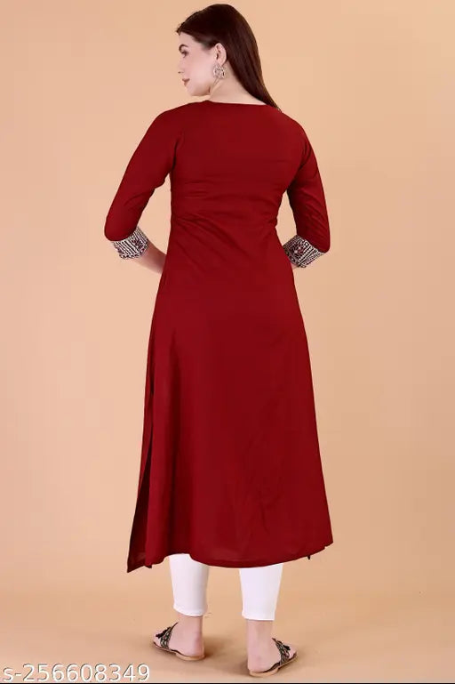 Viscose Rayon A-Line Embroidered Naira Cut Kurta, women's traditional Indian fashion in various colors and sizes