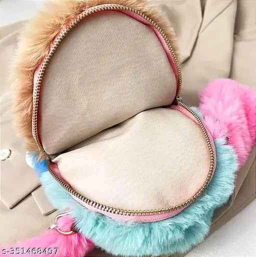 Multicolor rabbit faux fur sling bag - soft, stylish, adjustable crossbody purse. Ethically-sourced fabric, vibrant colors, ideal for everyday use and adding elegance to outfits
