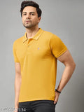 Men's cotton blend solid half sleeves polo neck t-shirt, classic denim jeans look. Perfect for casual outings or everyday wear. Made in India
