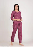 Rayon printed pyjama set, CH Boutique three-quarter sleeve style for women, India origin