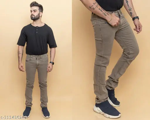 Solid brown denim jeans for men by RIGBONE, stretchable and comfortable fit, size 30 (31in/42in/36in), Made in India