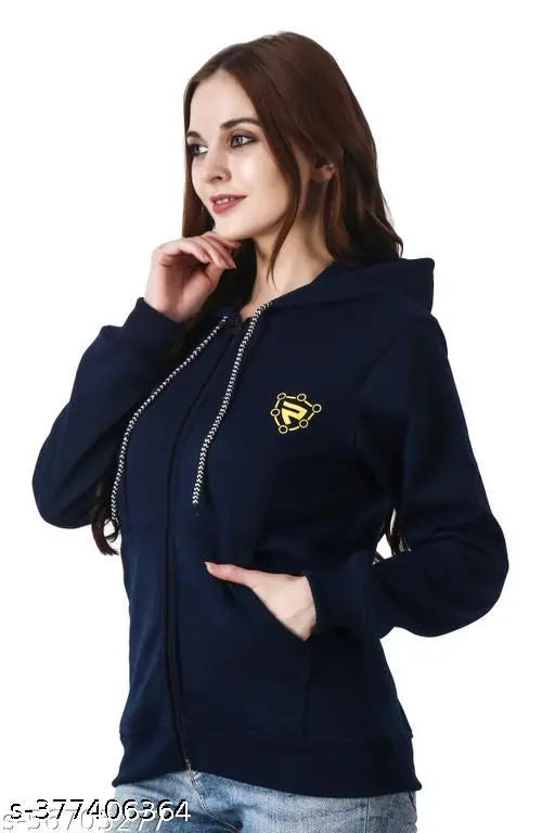 Cotton blend printed net long sleeves winter jacket with Sherpa lining and chain hood, woman's size options available