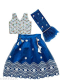 Embroidered cotton lehenga set with super net dupatta for 6-8 year old, Indian baby girl's traditional outfit in vibrant colors