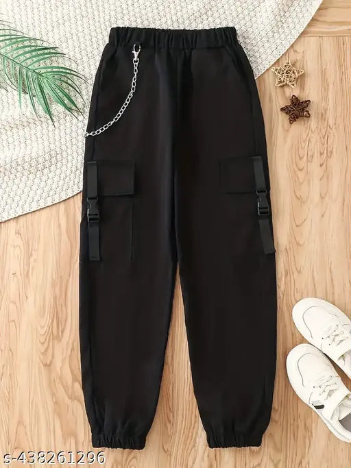 Black cargo pants with zippers and pockets