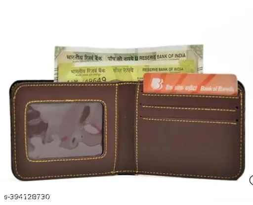 Faux leather men's wallet with keychain and personalized pen, free size (12cm x 9cm), Indian origin