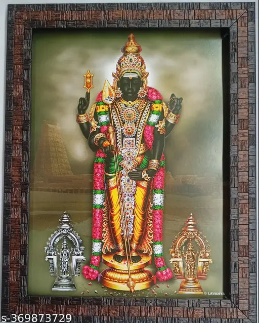 Indian handcrafted wall hanging photo frame, 12x9 inches featuring Lord Murugan Subramaniya Swamy Kanthan Karthikeyan