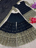 Black and gold embellished long tunic with matching bottom, ideal for special occasions