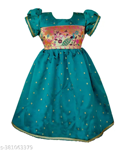 Paithani dress with green fabric, embellished straps
