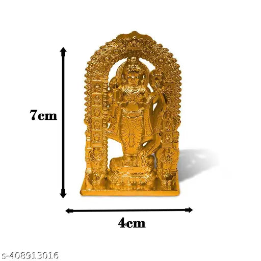 Golden metal Ayodhya Ram Lalla with black keychain, elegant religious idol for car decor