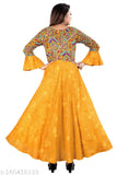 Long yellow embroidered kameez with long, flared, bell-shaped umbrella sleeves