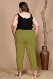 Jumbo Mehndi-Rani Pink Urbane Cotton Solid Plus Size Trouser Pants for Women on model, versatile fashion for all occasions