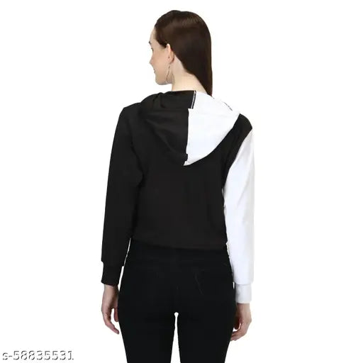 Trendy scuba self-design net 4-way hoody style jacket for women's L & XL, crop length sleeves