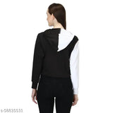 Trendy scuba self-design net 4-way hoody style jacket for women's L & XL, crop length sleeves