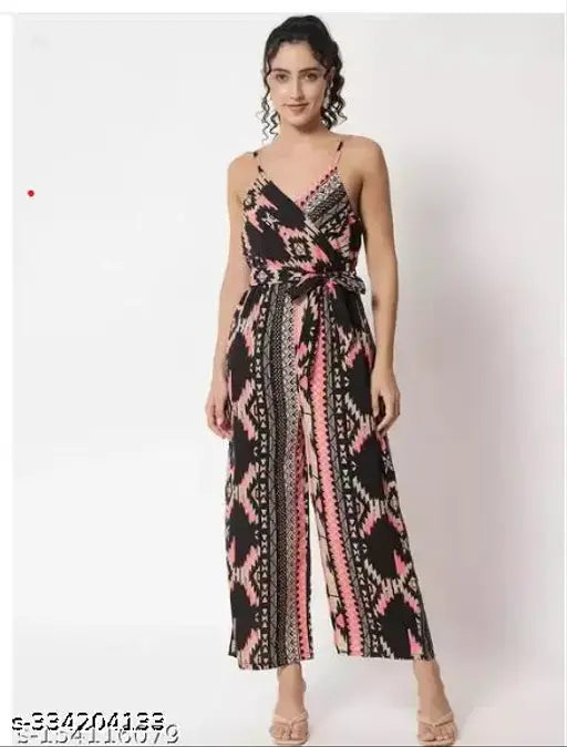 Printed crepe sleeveless jumpsuit, western wear for women, size S (36-32-52 in)