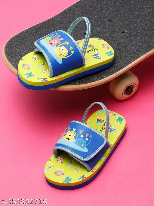 Monster Sliders EVA flip flops with back support and adjustable strap, vibrant cartoon character pattern for kids (Unisex)