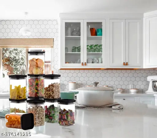 Transparent airtight kitchen storage jars, 10 pack, 1100ml capacity, unbreakable sturdy material for dry fruits and cereals