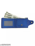 Blue faux leather wallet with printed net pattern, features five compartments. Free size with dimensions L12cm x W9cm. Made in India