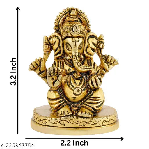 Gold and brass Ganesha idol, handcrafted, antique finish, seated, 32 inch height