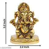 Gold and brass Ganesha idol, handcrafted, antique finish, seated, 32 inch height