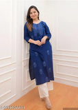 Rayon, three-quarter sleeve, printed Chikankari kurti pant set for women in modern style - Indian origin
