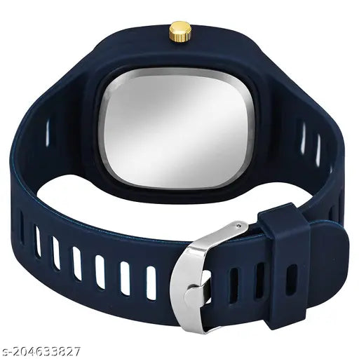 Genuine black PU belt analog watch for boys & girls, features rectangular dial and silicone band, perfect gift for every occasion