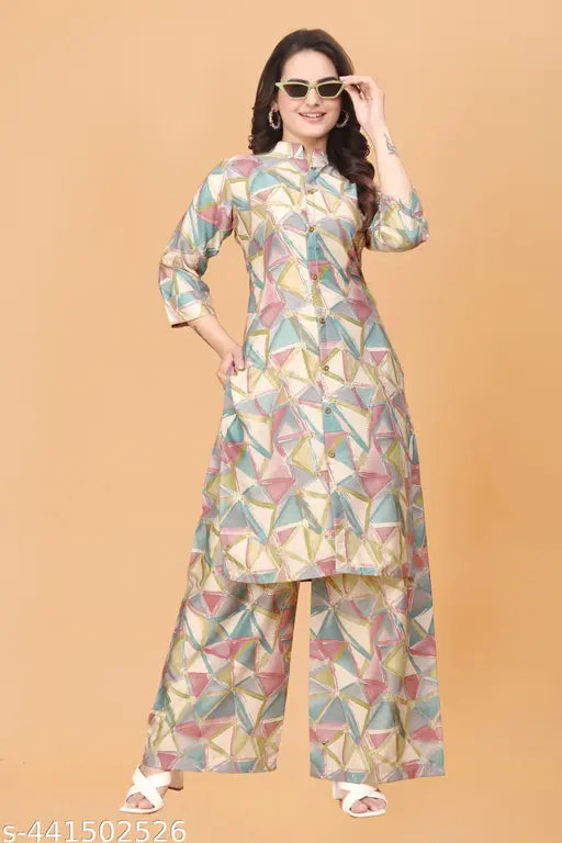 Rayon cord set for girls, multi-size with long sleeves, made in India