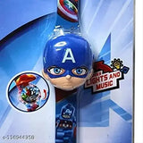 Black and blue kids watch with glowing features, featuring a flashing light music function and a character from the Marvel Avengers movie