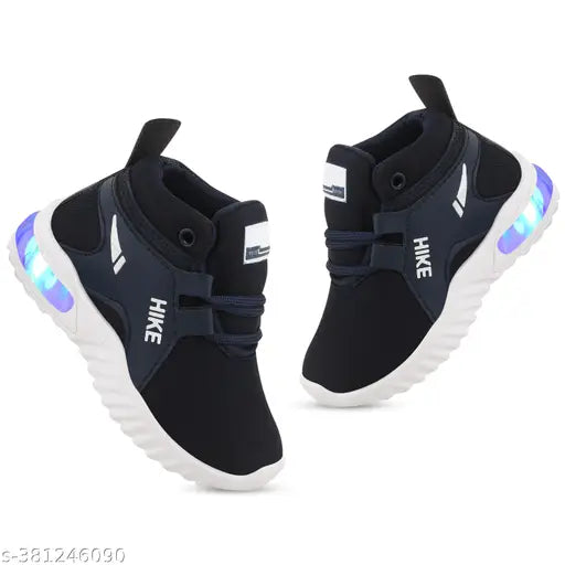 Kids sports shoes with LED lights, navy blue and black color