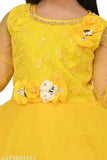 Net three-quarter sleeve kids frocks in solid patterns, Indian handcrafted children's fashion