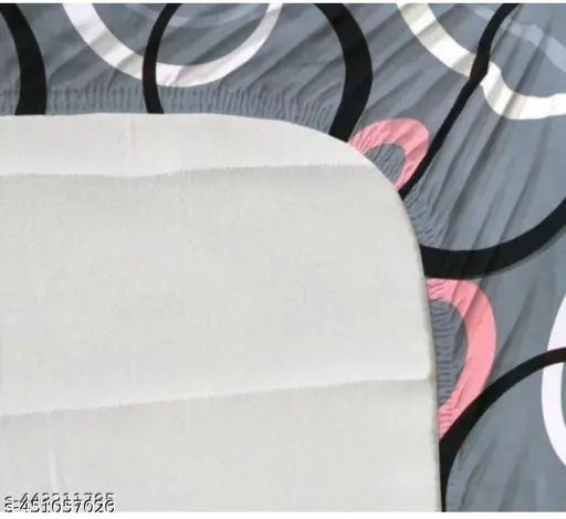 Multi-colored 240TC elastic cotton double bedsheet with 2 pillow covers (90x90, 78x72), perfect for summer. Geometric pattern, machine washable
