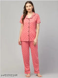 Light orange black heart-printed cotton nightsuit set - comfortable women's sleepwear for summer nights