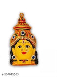 Yellow metal Lakshmi Amman face decorative showpiece - intricate, multicolor, for Varalakshmi Pooja