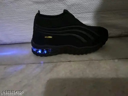 Kids black sneakers with blue LED lights