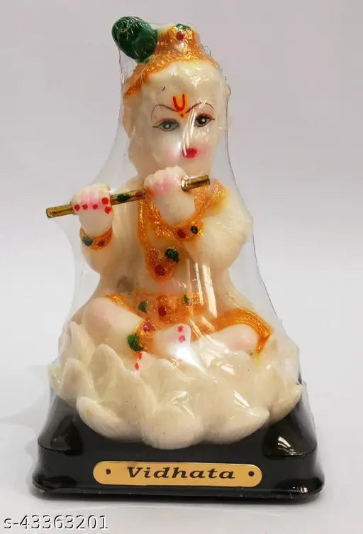 Designer plastic Krishna idol figurine, 9.5cm x 16cm x 7.5cm, Indian art sculpture