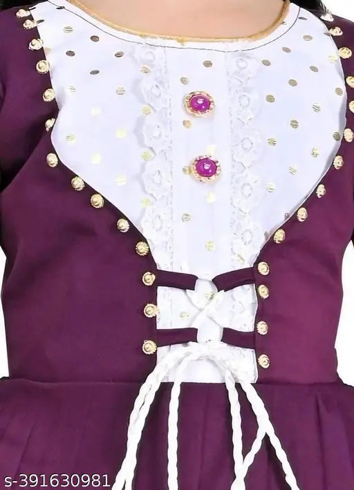 Purple cotton blend gown for girls, perfect for festive parties and special occasions. Made in India