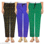 Purple, blue, green women's pyjama pants set of 3