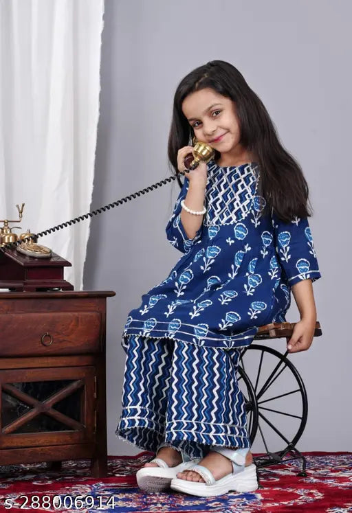 Rayon print kurta and sharara set for girls, three-quarter sleeves, pack of 2, aged 3-12 years, Indian origin