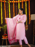 Pink, silk, kurta set, dupatta included