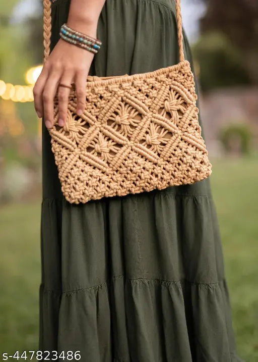 Macrame crochet purse, bohemian style, cross-body design with zip closure