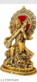 Saraswati JI metal idol statue, 22.5cm x 12cm, decorative home item for temples, offices, or shops. Metal-crafted Hindu goddess of knowledge