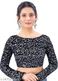 A piece of women's formal wear - a saree and blouse in black with embellishments